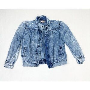 Vintage 80s Dawn Jean Jacket Large Denim Stone Wash Pleated Pockets